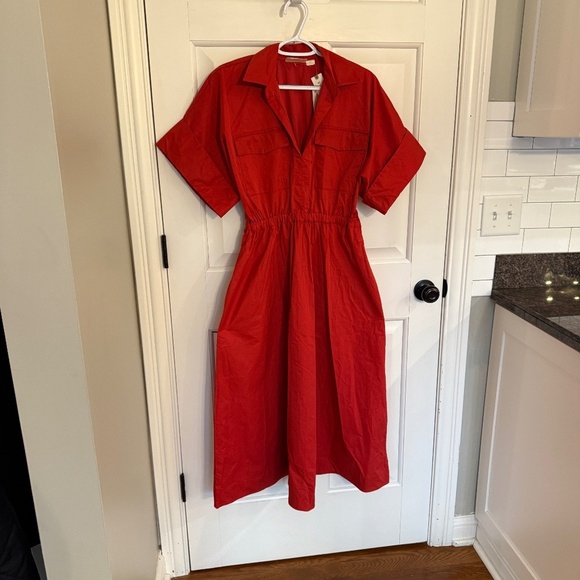 New! Maeve x Anthropologie Utility Shirt Dress Red 3421 - Picture 2 of 12